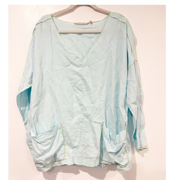 Soft Surroundings Tops - Soft Surroundings Womens Blue 100% Linen V-Neck Tunic Top‎